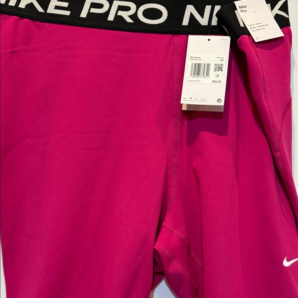NWT Women’s Nike Hot Pink Pro Compression Leggings with Black Waistband